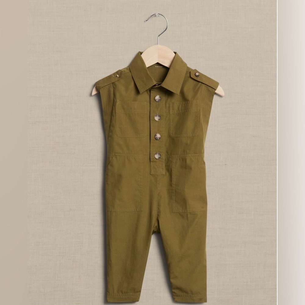 BANANA REPUBLIC POPLIN FLIGHT SUIT caper green infant size 3-6 months